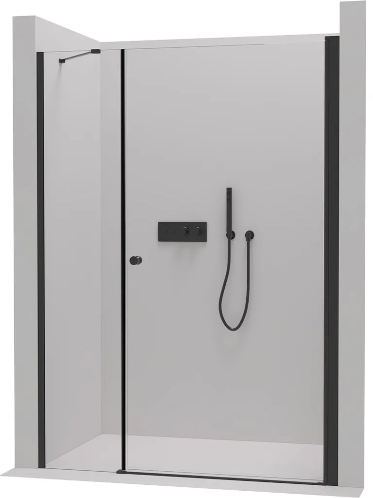Cerano Antelo, 1-krídlové sprchové dvere s pevnou časťou 100(dvere) x 60(stena) x 190 cm, 6mm číre sklo, čierny profil, CER-CER-435827