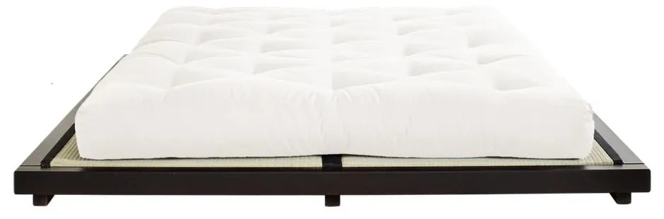 Dvojlôžková posteľ z borovicového dreva s matracom a tatami Karup Design Dock Double Latex Black/Natural, 140 × 200 cm