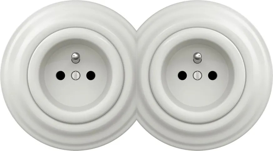 Kliklap - Dvojitá retro domová zásuvka s rámčekom, 230 V, biela