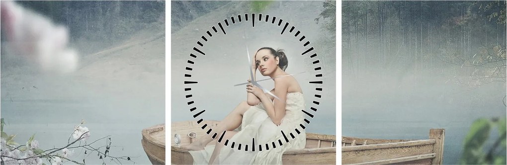 Obraz - Žena na loďke (s hodinami) (90x30 cm)