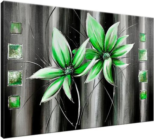 Ručne maľovaný obraz Krásne zelené kvety 100x70cm RM2357A_1Z