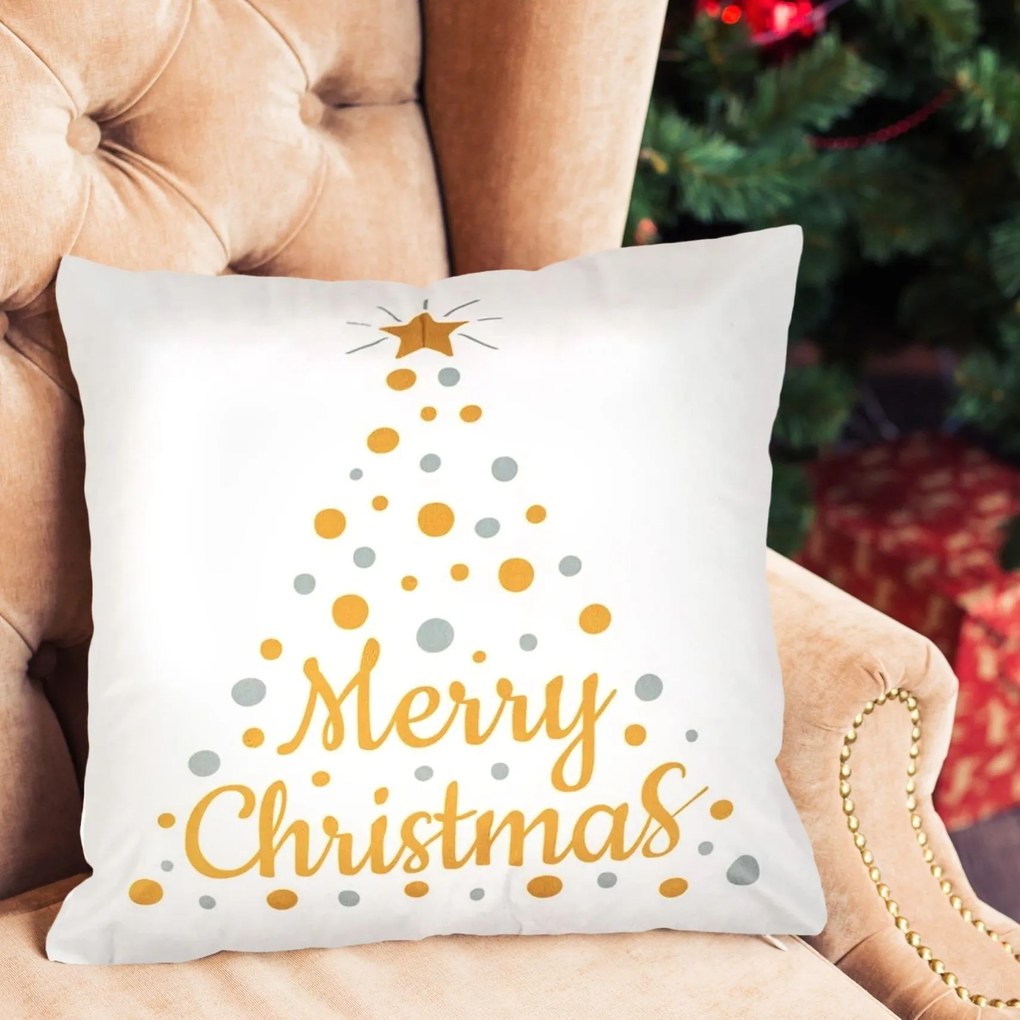 Vánoční 3D povlak na polštář Merry Christmas I. 45x45 cm bílý