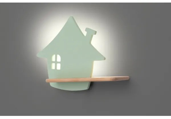 LED Detské nástenné svietidlo s poličkou HOUSE LED/4W/230V zelená/drevo