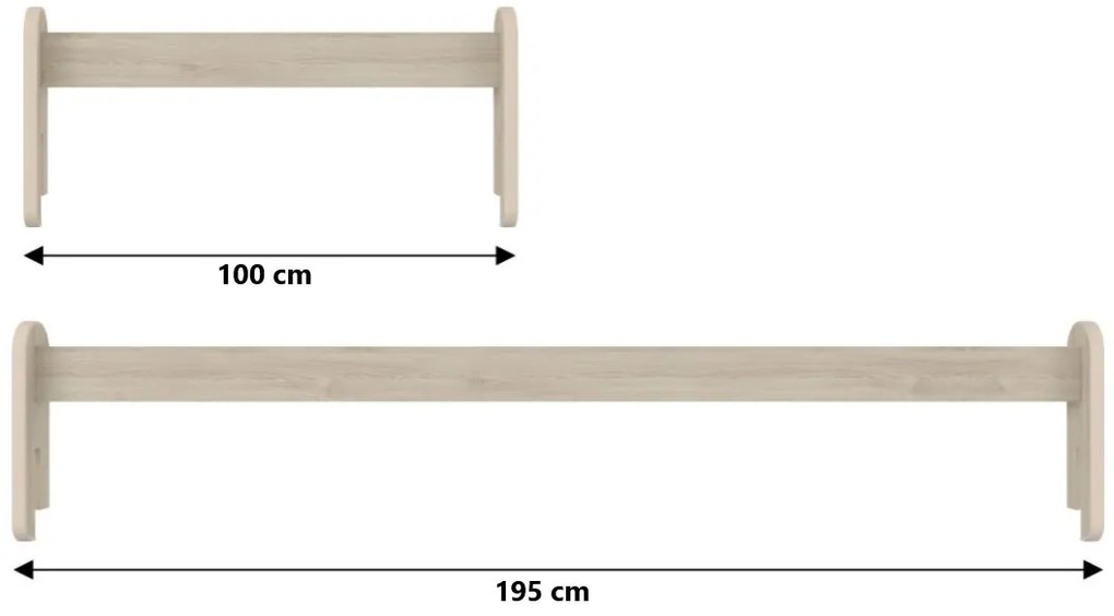 Odnímateľná zábrana k detskej posteli MAX - 1x dlhá + 1x krátka - svetlý dub - 195 cm
