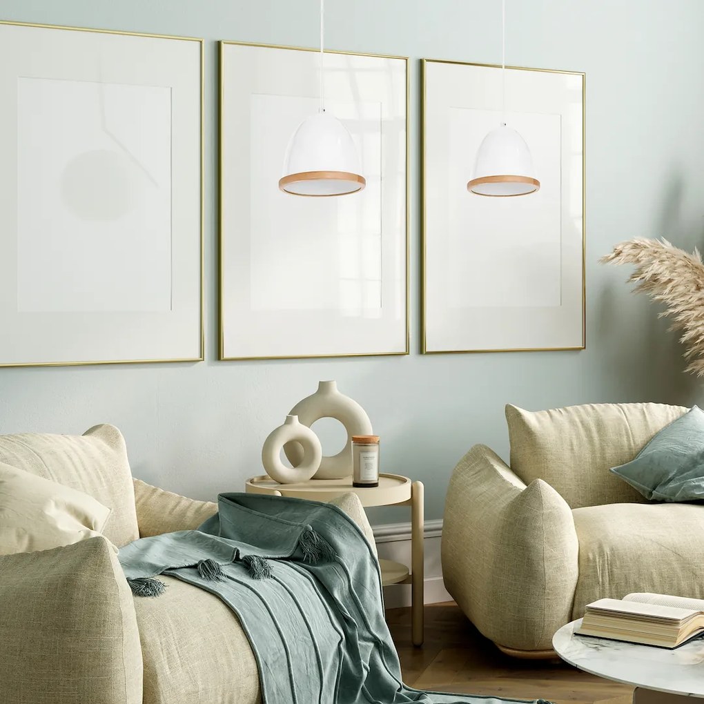 Závesné svietidlo Studio, 1x drevené/biele kovové tienidlo, (fi 21cm), w/br