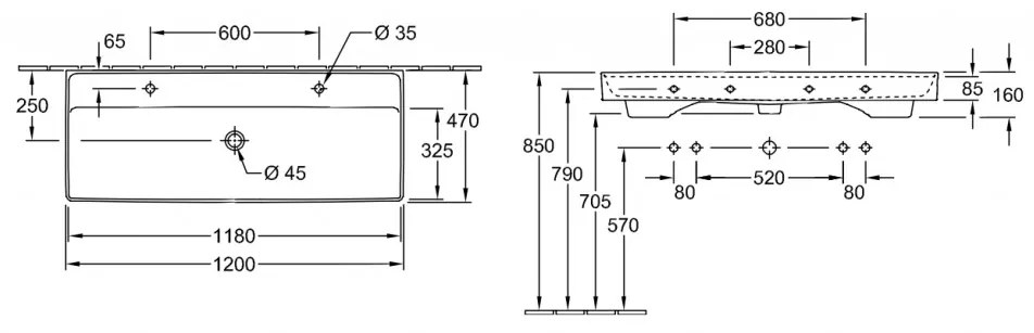 Villeroy & Boch Collaro - Umývadlo 1200x470 mm, s prepadom, alpská biela CeramicPlus 4A33C4R1