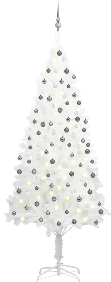 Umelý vianočný stromček s LED a súpravou gulí biely 210 cm 3077721