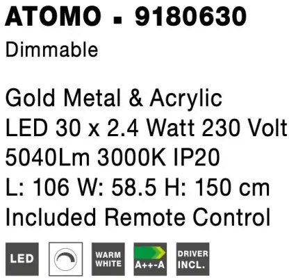 LED luster Atomo 106 zlaté s diaľkovým ovládaním
