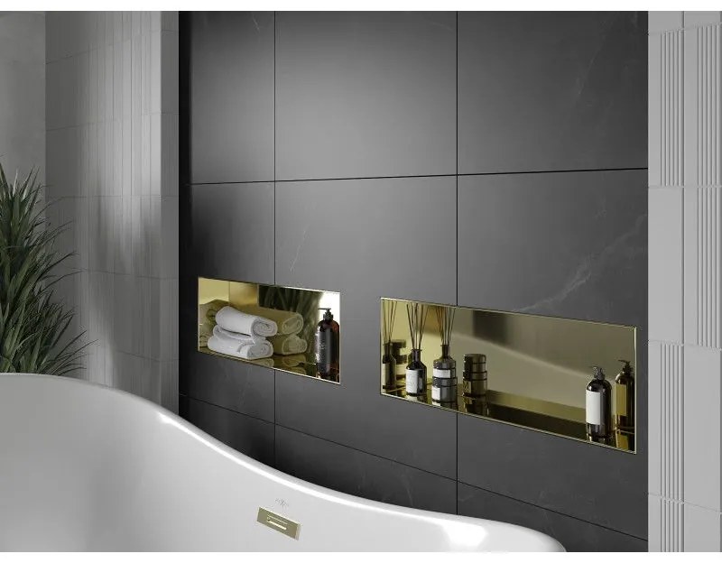 Mexen X-Wall-NR, polička na zapustenie pod obklad bez goliera 60 x 20 cm, zlatá lesklá, 1951602010