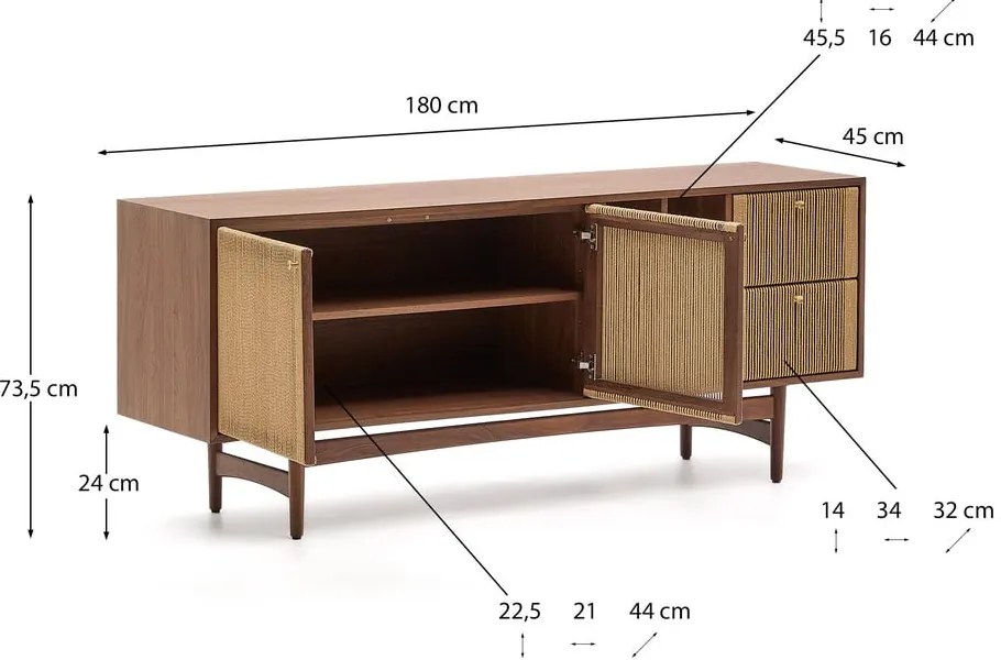 Hnedá nízka komoda v dekore orecha 180x73 cm Elan – Kave Home