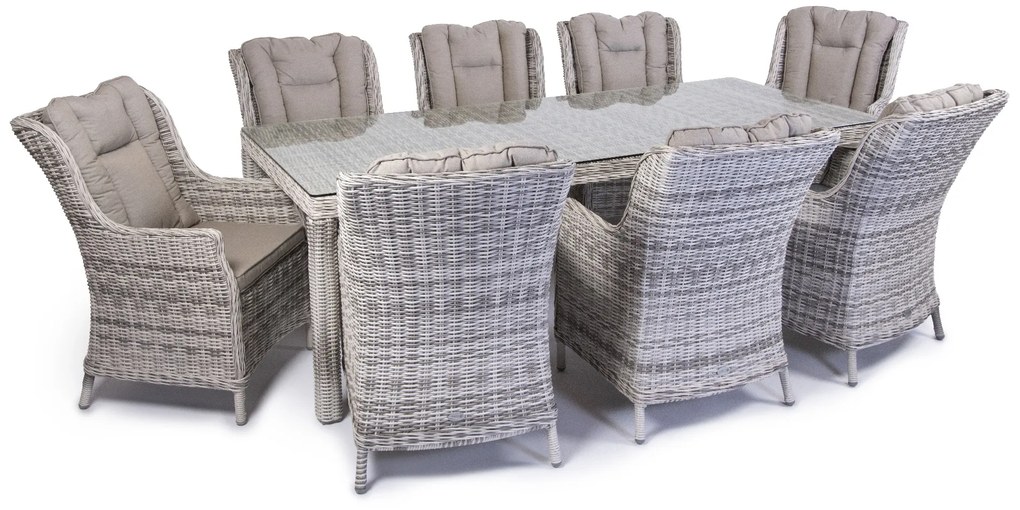 Záhradná jedálenská súprava KINGSTON 230 svetlo-sivá + svetlé podušky