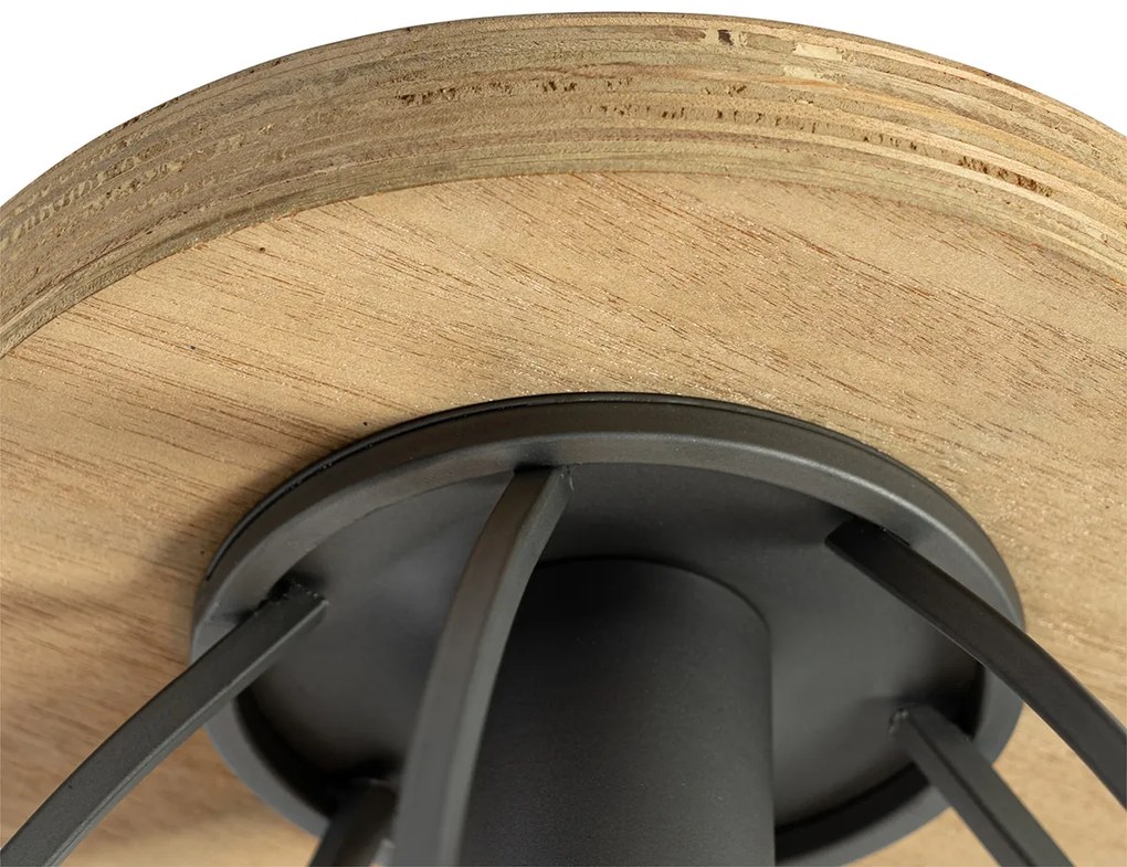 Priemyselné stropné svietidlo tmavosivé s drevenými prvkami - Arthur