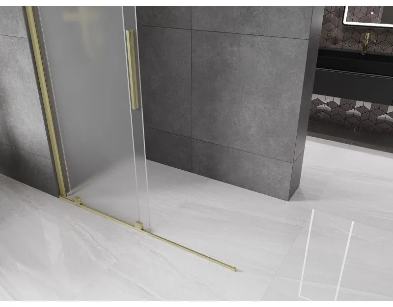 Mexen Velar, sprchová zástena s posuvnými dverami Walk-in 140 x 200 cm, 8mm sklo námraza, zlatá matná, 871-140-000-33-55