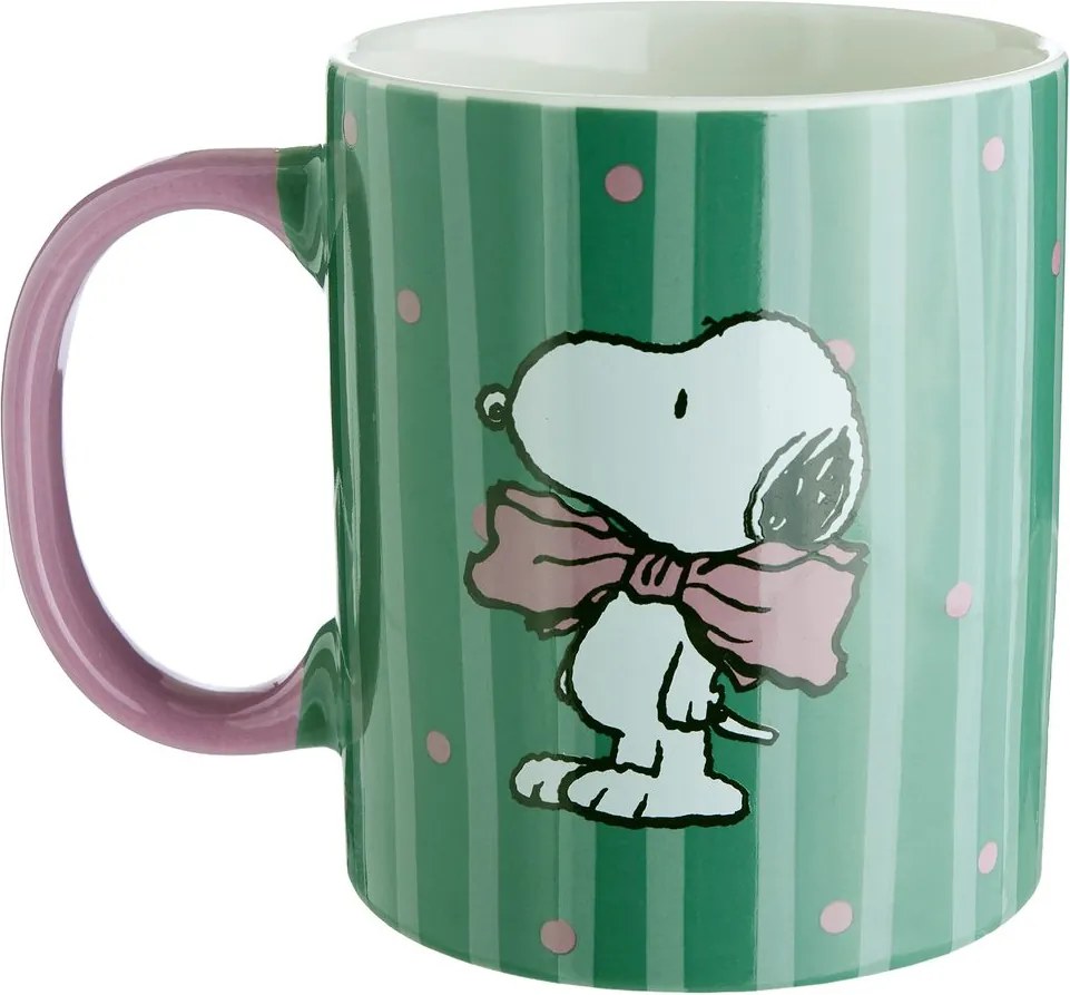 PEANUTS Hrnek Snoopy s mašlí 380 ml - zelená/růžová