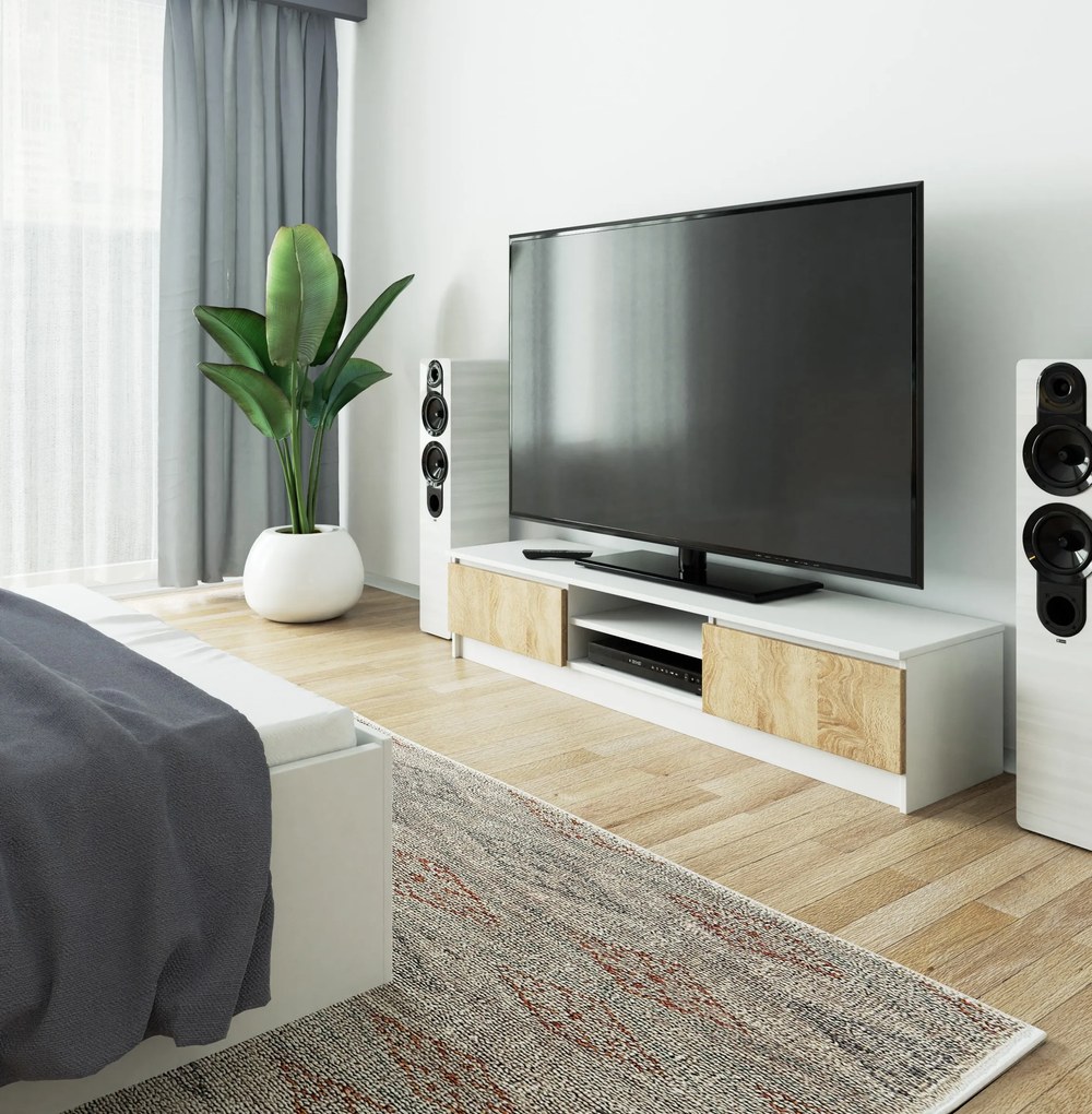 TV stolík Katalina  (biela + dub sonoma). Akcia -14%. Vlastná spoľahlivá doprava až k Vám domov. 1069406