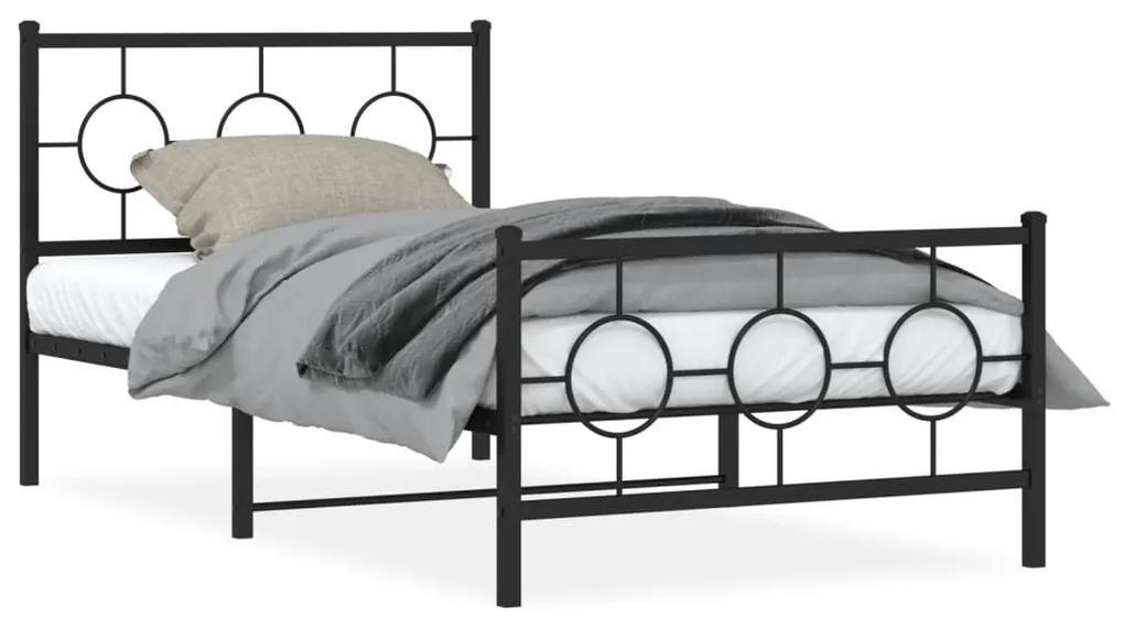 Kovový rám postele s čelom a podnožkou čierny 100x200 cm 376239
