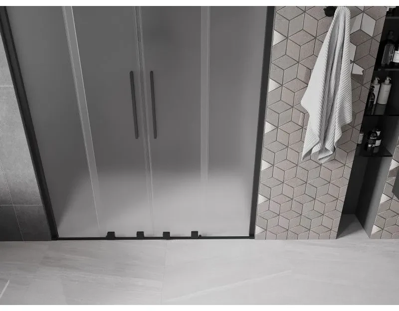 Mexen Velar Duo, posuvné sprchové dvere do otvoru 160 cm, 8mm sklo námraza, čierna matná, 871-160-000-32-70