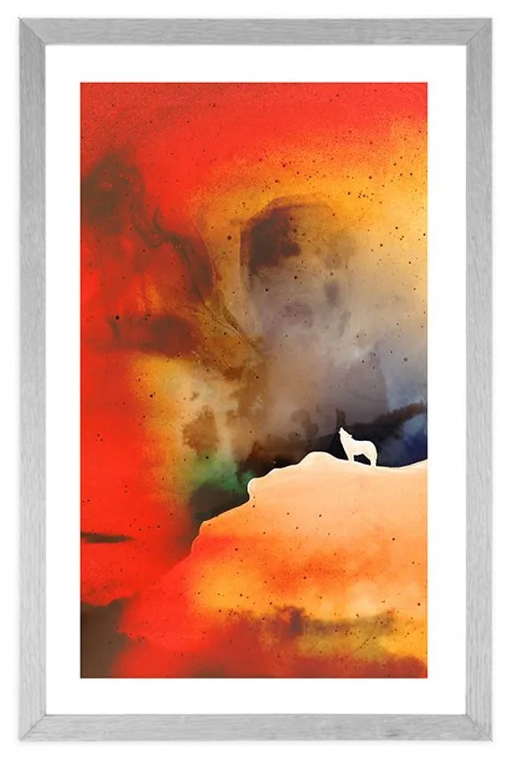 Plagát s paspartou sila zavýjajúceho vlka - 30x45 silver