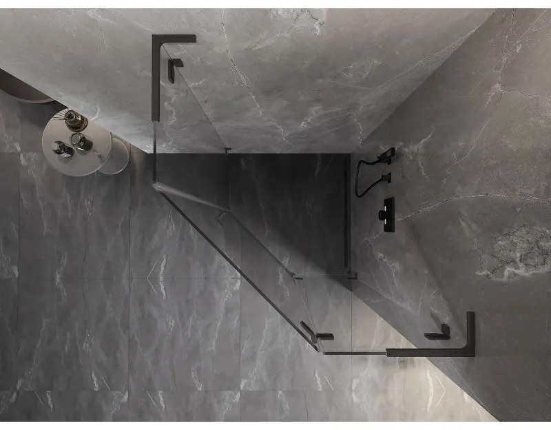 Mexen Lunar, L pravý výklopný päťuholníkový sprchový kút 100 x 100 cm, 8mm číre sklo, grafitový profil, 831L-100P-100L-95-00-P