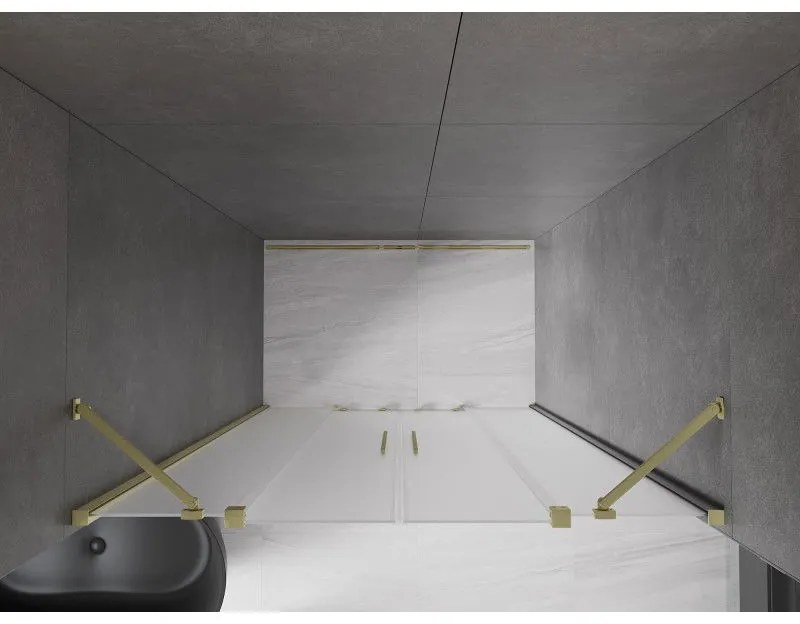 Mexen Velar Duo, posuvné sprchové dvere do otvoru 140 cm, 8mm sklo námraza, zlatá matná, 871-140-000-32-55