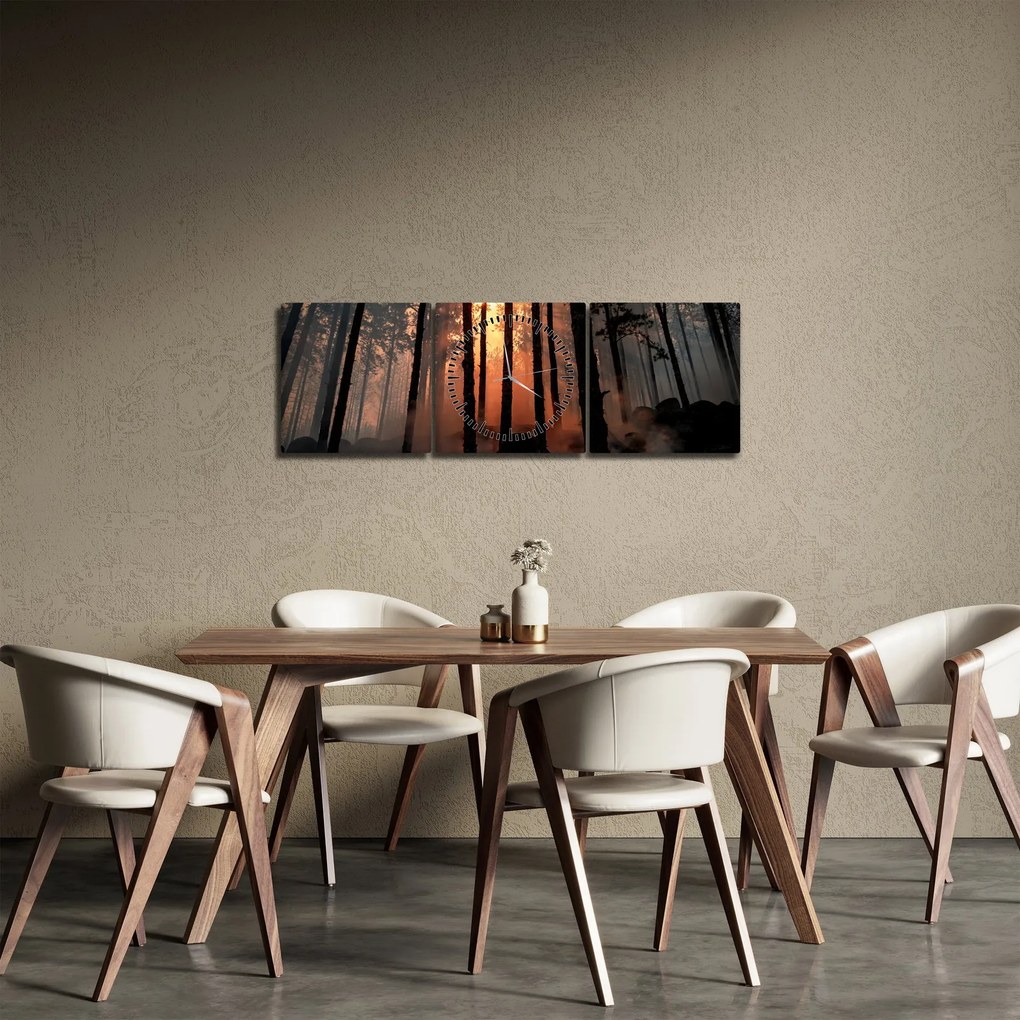 Obraz temného lesa (s hodinami) (90x30 cm)