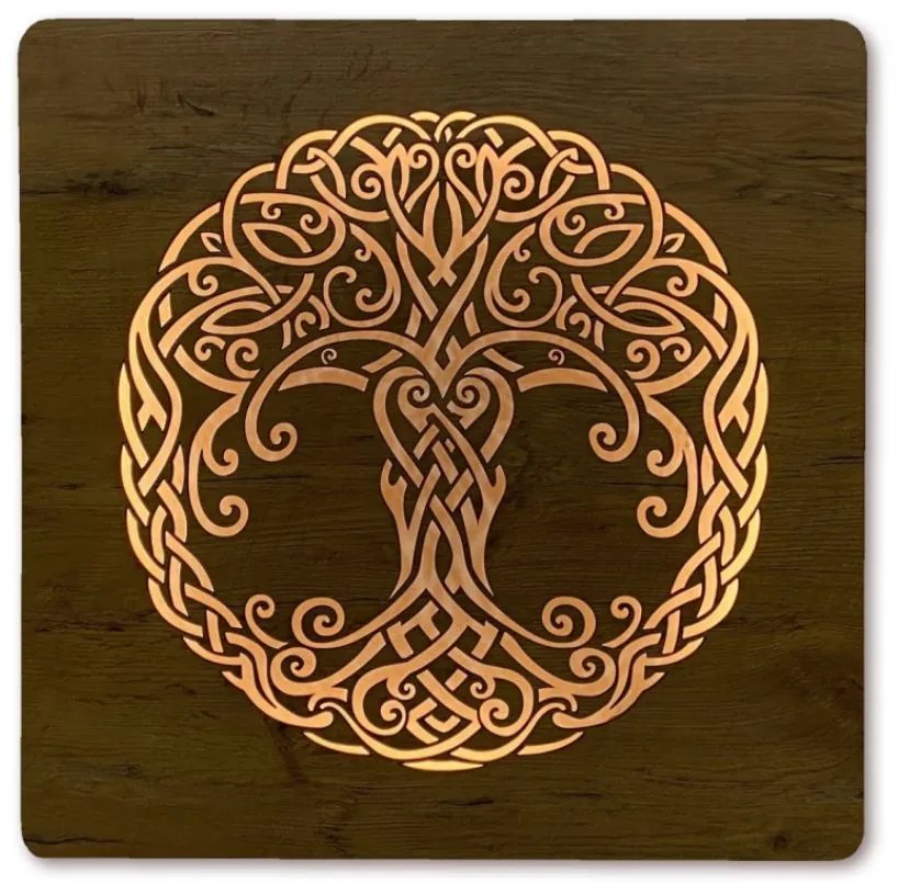 Obraz Keltský strom života s led podsvietením na batériu