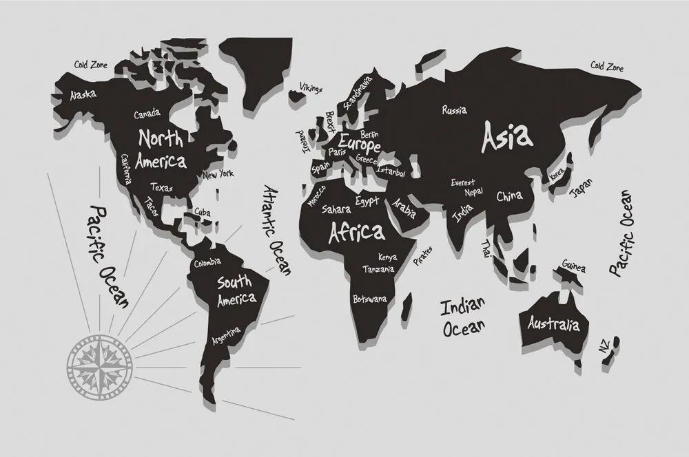 Samolepiaca tapeta jedinečná čiernobiela mapa