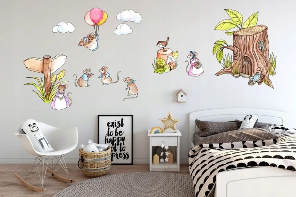 Rozkošná detská nálepka na stenu myšia rodinka 60 x 120 cm