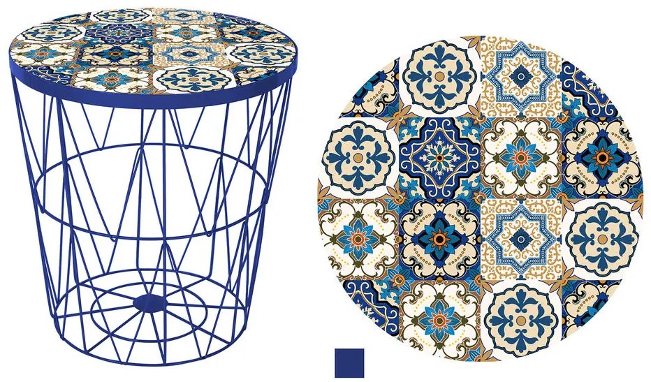 Odkladací stolík BOHO Ø 38 cm, modrý