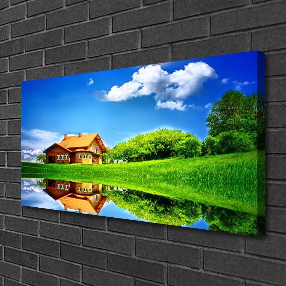 Obraz na plátne Dom jazero tráva príroda 125x50 cm