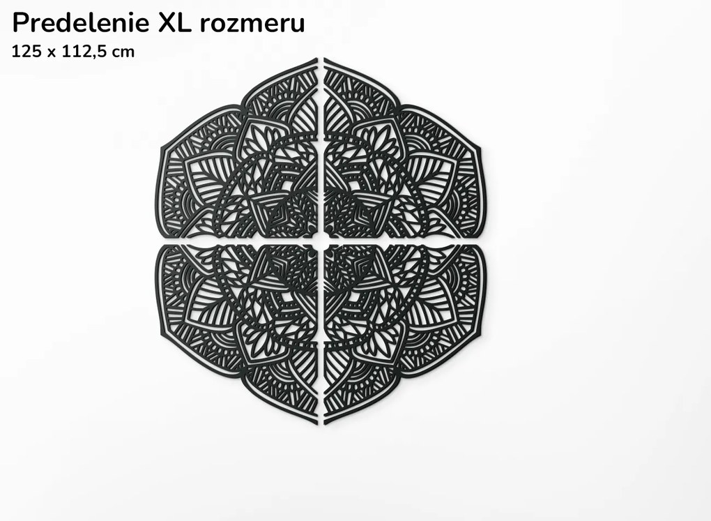 drevko Drevená mandala na stenu Kvety Rozmer obrazu: 125 x 112,5 cm, Farba dekorácie: Čierna
