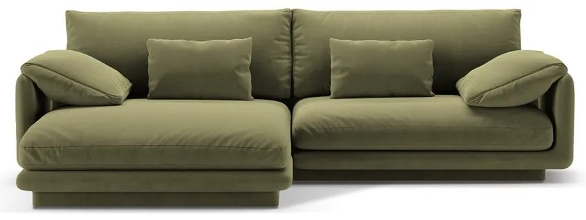 Svetlozelená zamatová rohová pohovka (ľavý roh/s leňoškou) Torino – Micadoni