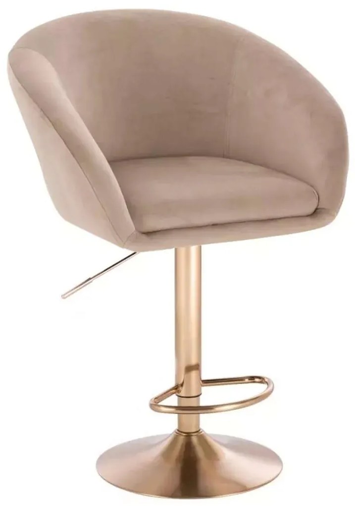 LuxuryForm DESIGN Barová stolička VENICE VELUR na zlatom tanieri - latte
