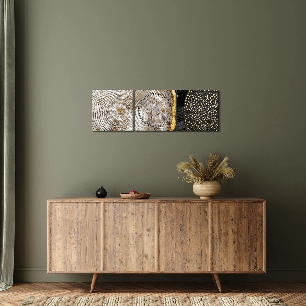 Obraz - Kmeň stromu v koláži 2 (s hodinami) (90x30 cm)