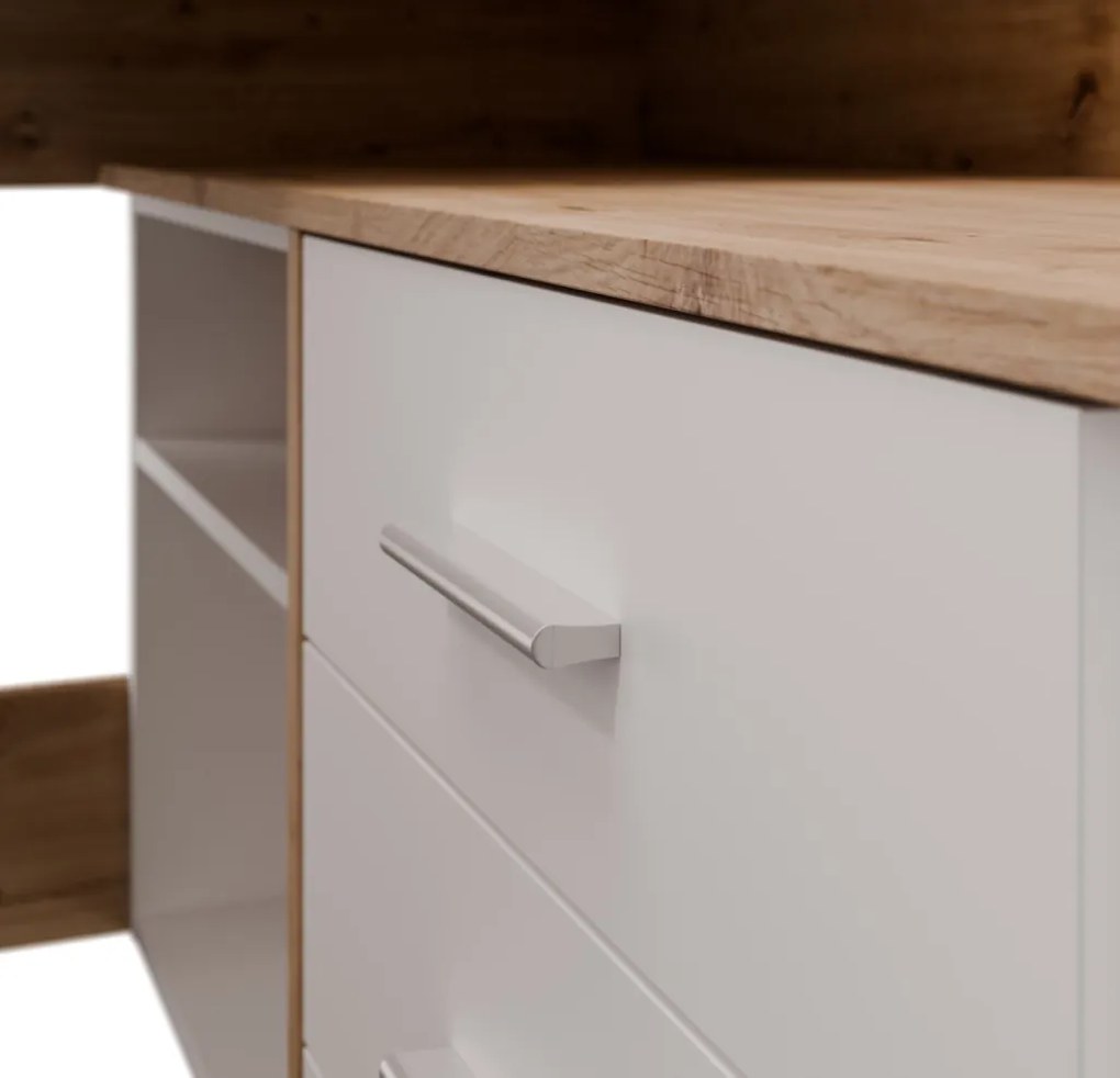 Rohový písací stôl Alex, dub artisan/biely