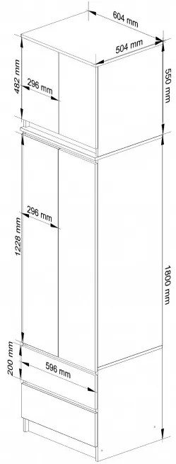 Skriňa s nadstavcom S 60 cm 2D 2SZ CLP biela / biela, lesk