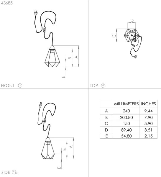 Eglo 43685 - Stolné svietidlo do zásuvky TARBES 1xE27/60W/230V