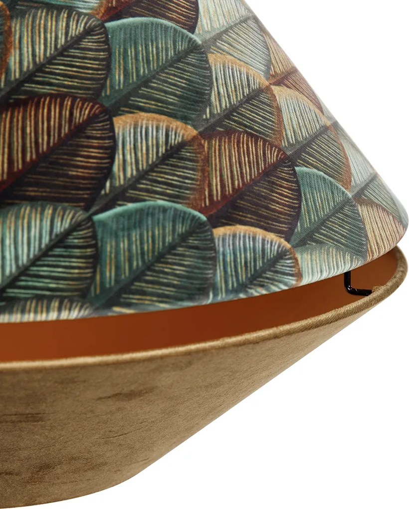 Moderné závesné svietidlo bronzové s dvojitým zamatovým tienidlom s dizajnom listov a béžovou farbou - Combi 1