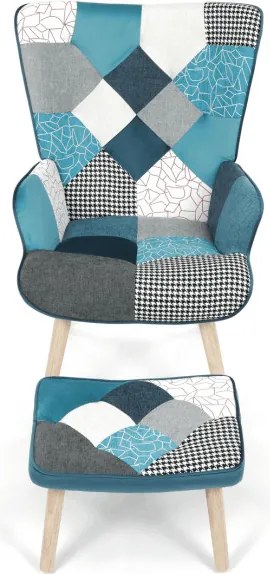 Kreslo patchwork s podnožkou AK-305B PWBL2