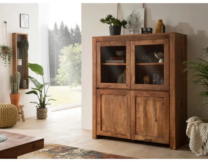 furniture-nabytek.cz - Masívna vitrína Country z mangového dreva, lakovaná, hnedá – 118×45×140 cm