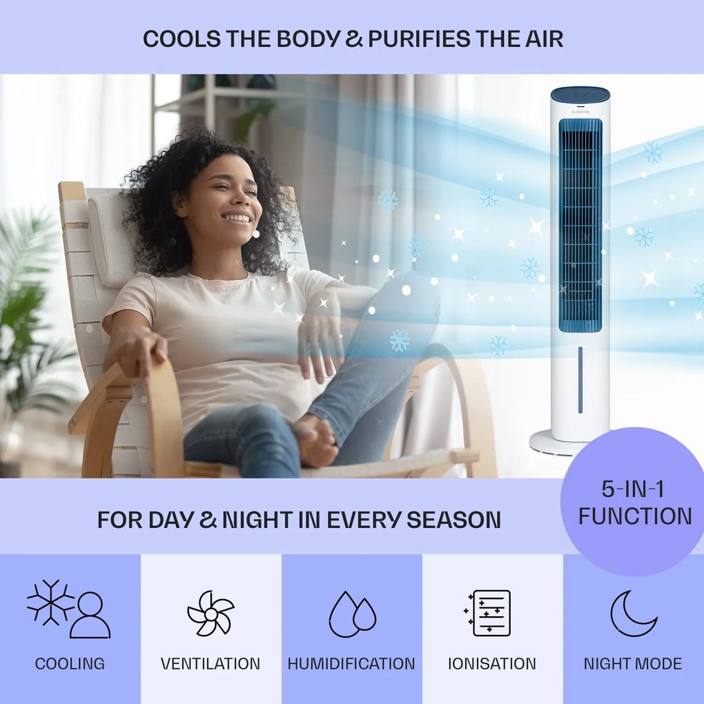 Klarstein Mistral, 5 v 1 ochladzovač vzduchu, ventilátor, zvlhčovač vzduchu, ionizátor, 360 m³/h, diaľkové ovládanie