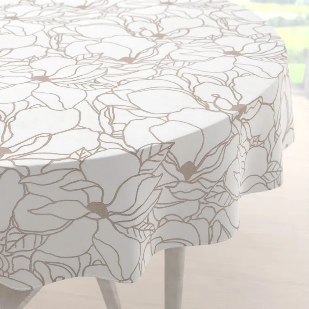 Biante Bavlnený okrúhly obrus Sandra SA-268 Béžové designové kvety na bielom Ø 120 cm