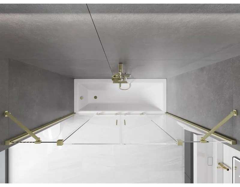 Mexen Velar Duo, vaňová zástena 2-krídlová s posuvnými dverami 190 x 150 cm, 8mm číre sklo, zlatý matný profil, 896-190-000-02-55