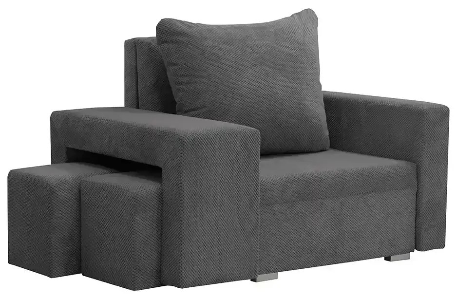 Kreslo pre 1 osobu s funkciou spania DOTA + 2 taburety Tmavošedá