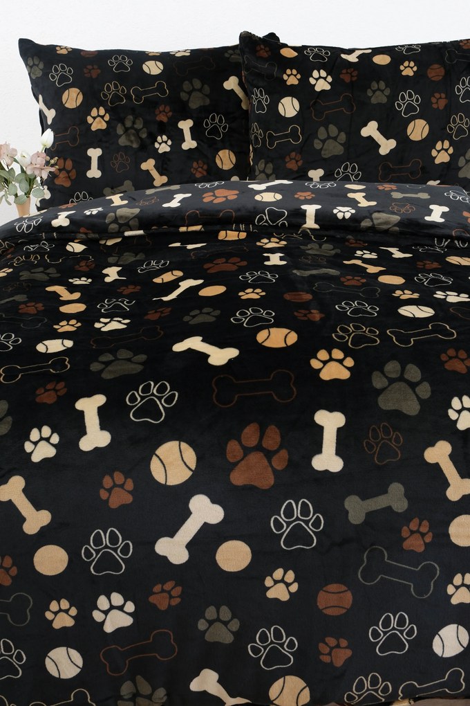 Obliečky mikroplyš Exclusive – Psie labky čierne 140 × 200 cm, 70 x 90 cm