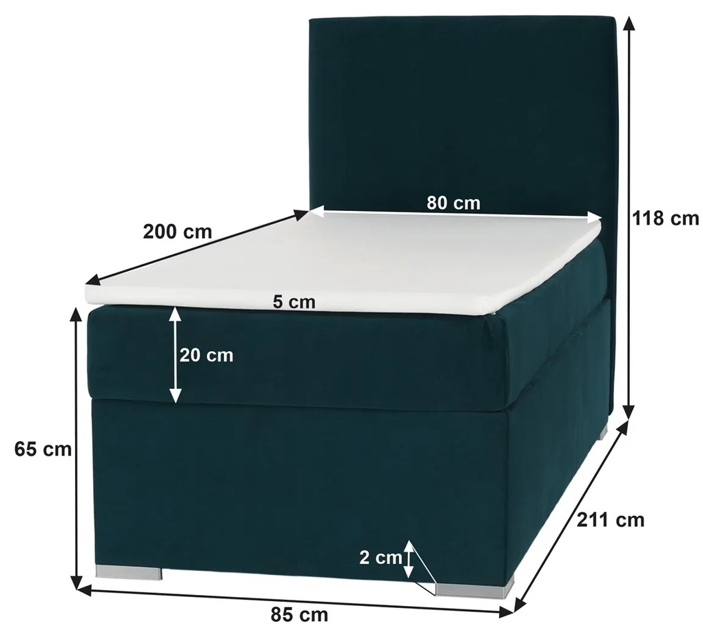 Čalúnená jednolôžková posteľ s matracom Safra 80 P - zelená
