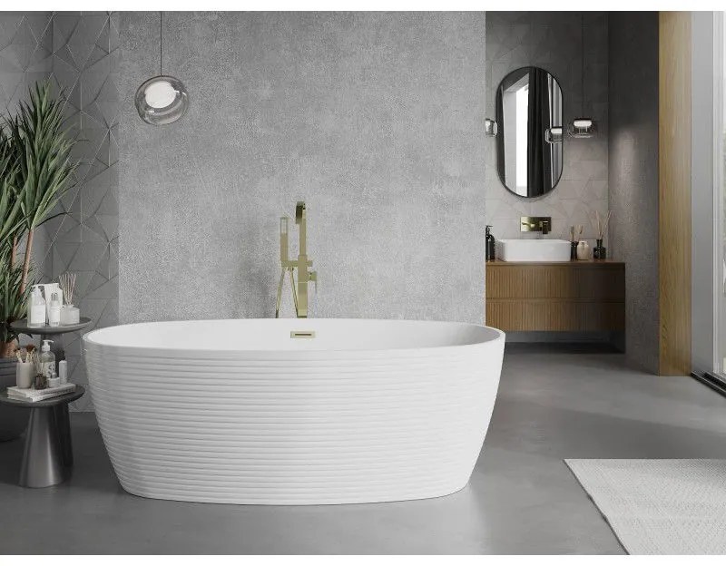 Mexen Lira, voľne stojaca vaňa, vzor, 170 × 80 cm, biela lesklá, zlatý matný prepad, 52831708000-55
