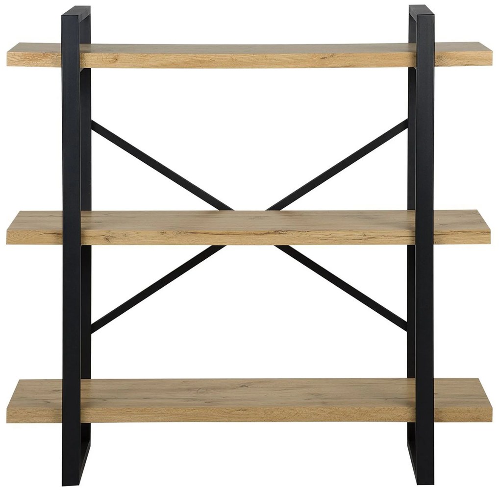 Regál s 3 policami svetlé drevo/čierna TIMBER Beliani