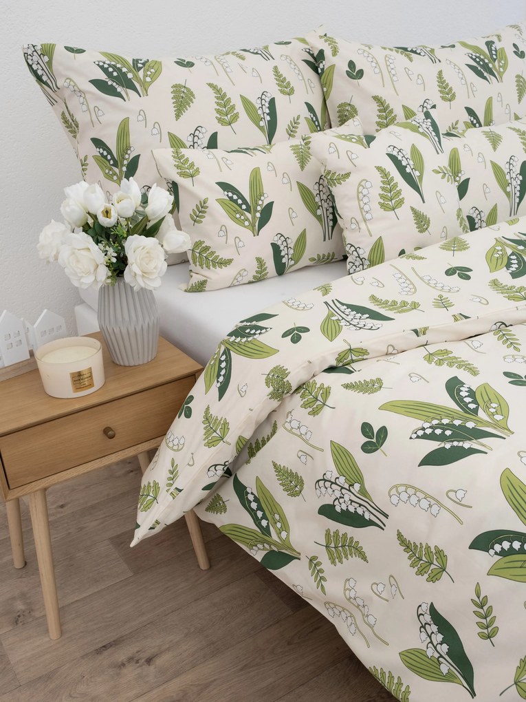 Predĺžené bavlnené obliečky Renforcé - Konvalinky prírodné