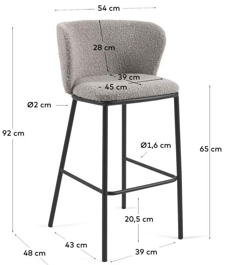 Svetlosivá barová stolička (výška sedadla 65 cm) Ciselia – Kave Home